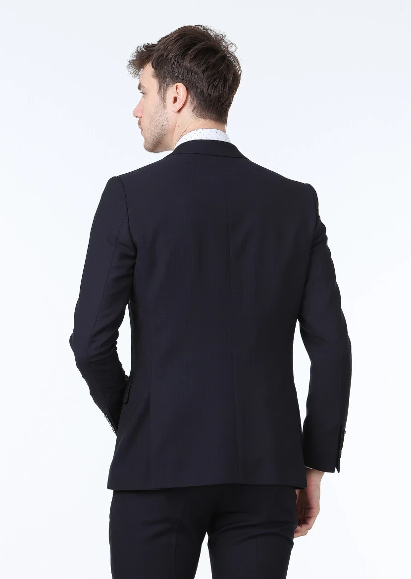 Lacivert Desenli Thin&taller Slim Fit %100 Yün Takım Elbise - 4