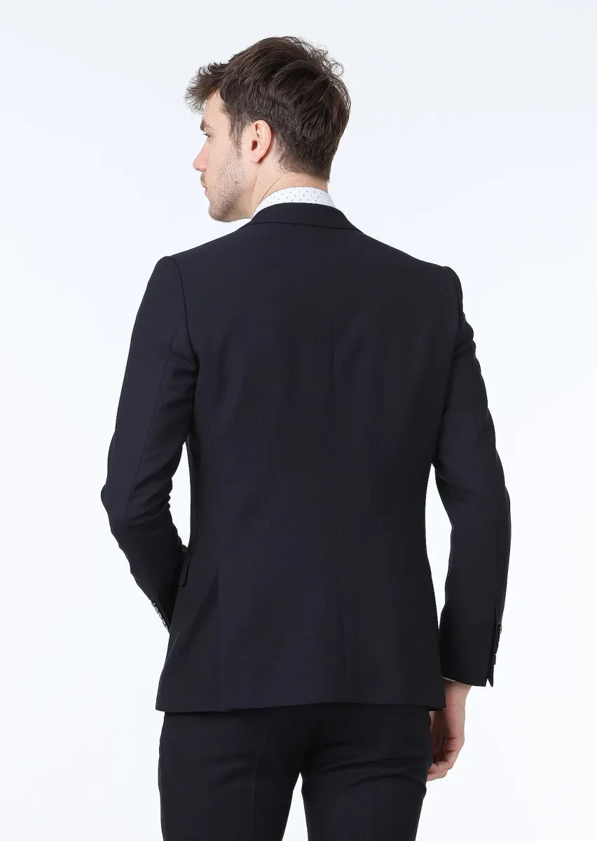 Lacivert Desenli Thin&taller Slim Fit %100 Yün Takım Elbise - 4