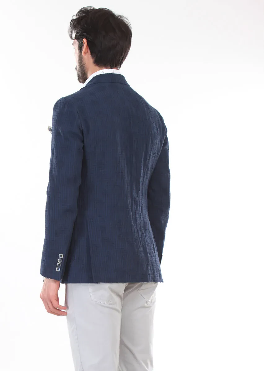 Lacivert Desenli Zerogravity Slim Fit Pamuk Karışımlı Ceket - 2