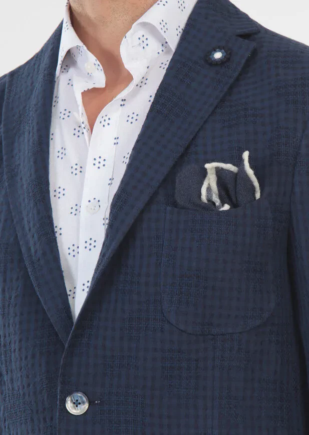 Lacivert Desenli Zerogravity Slim Fit Pamuk Karışımlı Ceket - 6