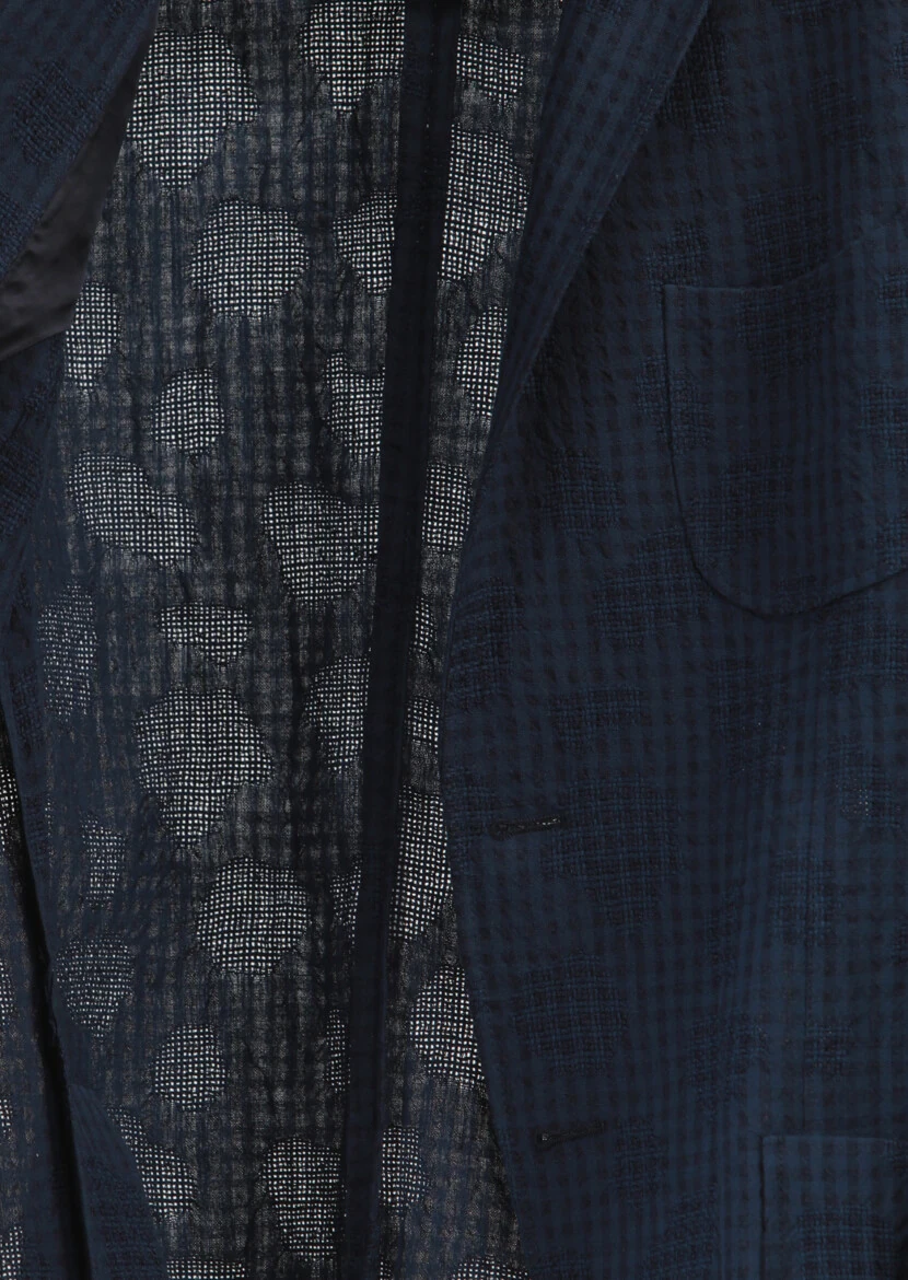 Lacivert Desenli Zerogravity Slim Fit Pamuk Karışımlı Ceket - 7