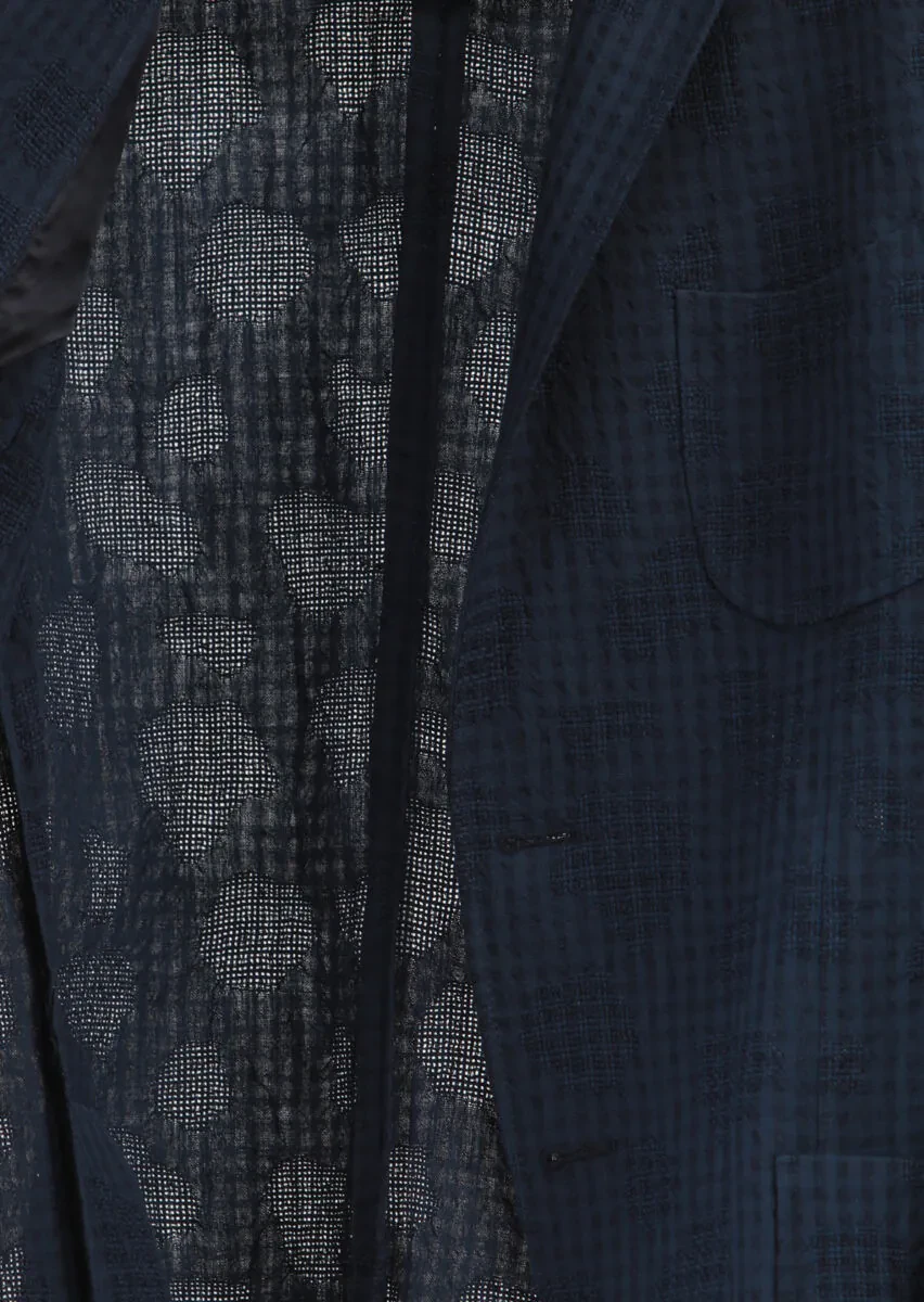 Lacivert Desenli Zerogravity Slim Fit Pamuk Karışımlı Ceket - 7