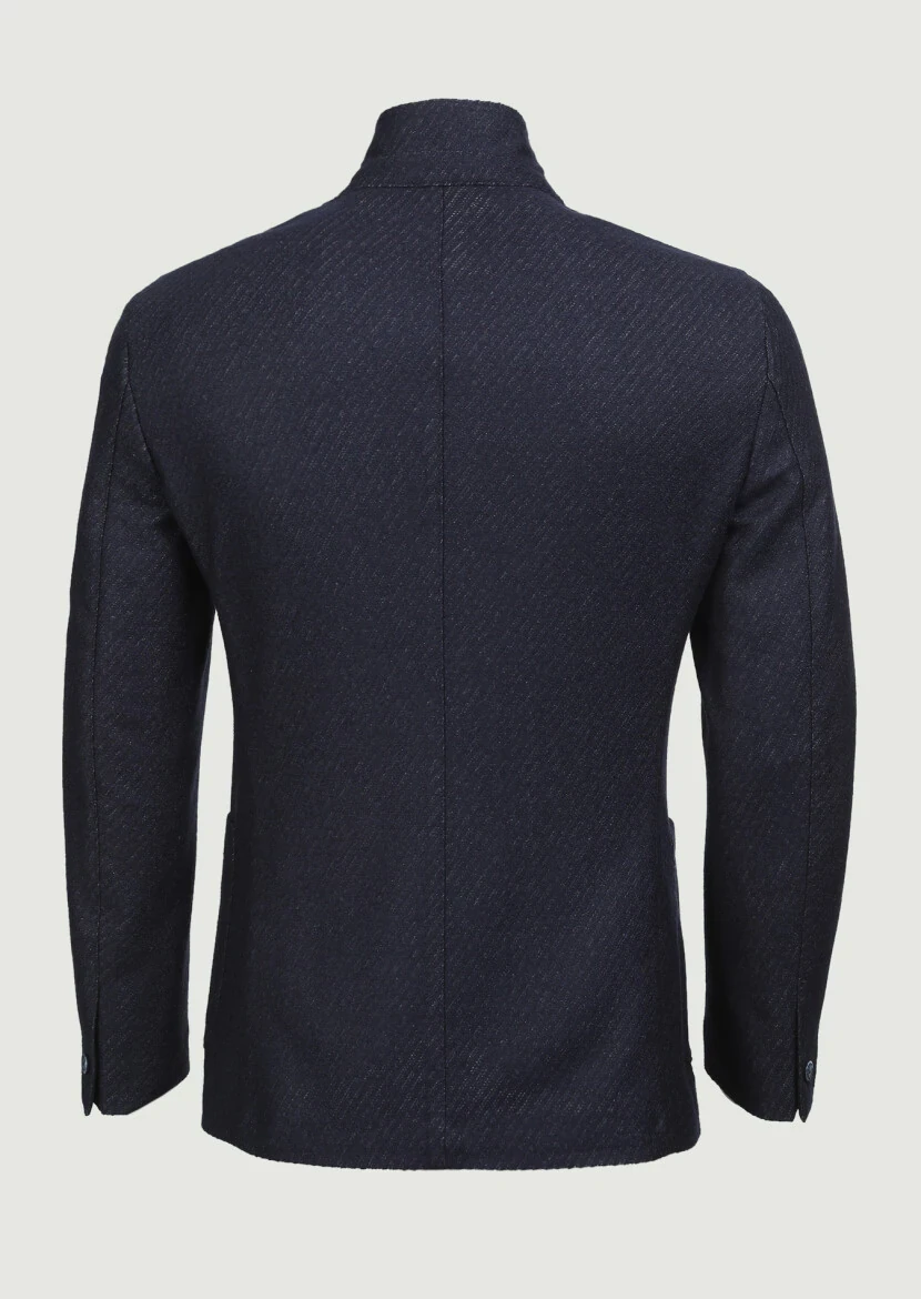 Lacivert Desenli Zerogravity Slim Fit Yün Karışımlı Örme Ceket - 7