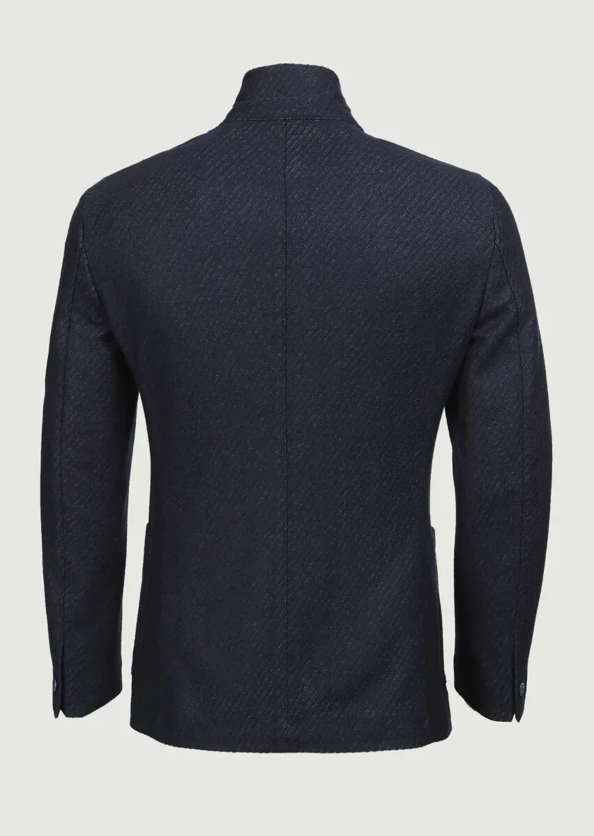 Lacivert Desenli Zerogravity Slim Fit Yün Karışımlı Örme Ceket - 7