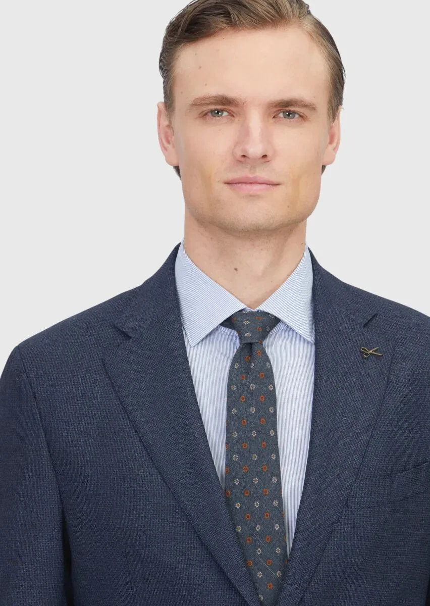 Lacivert Desenli Zeroweight Slim Fit %100 Yün Takım Elbise - 3