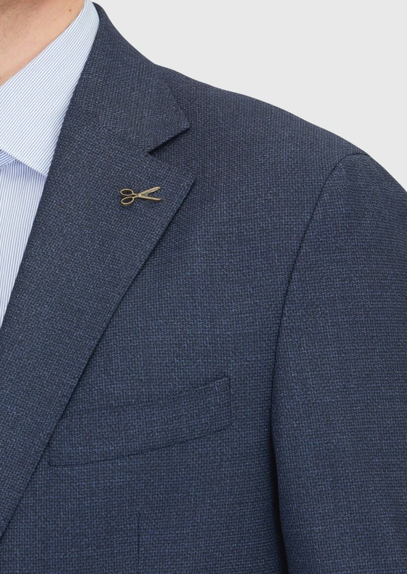 Lacivert Desenli Zeroweight Slim Fit %100 Yün Takım Elbise - 4