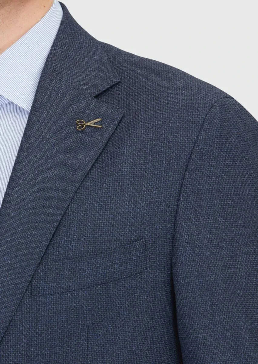 Lacivert Desenli Zeroweight Slim Fit %100 Yün Takım Elbise - 4