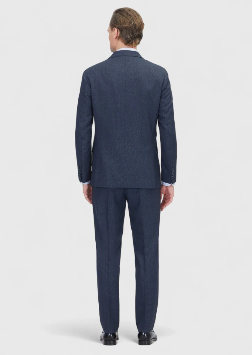 Lacivert Desenli Zeroweight Slim Fit %100 Yün Takım Elbise - 5