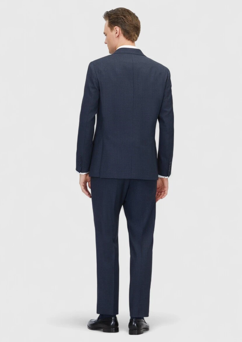 Lacivert Desenli Zeroweight Slim Fit %100 Yün Takım Elbise - 6