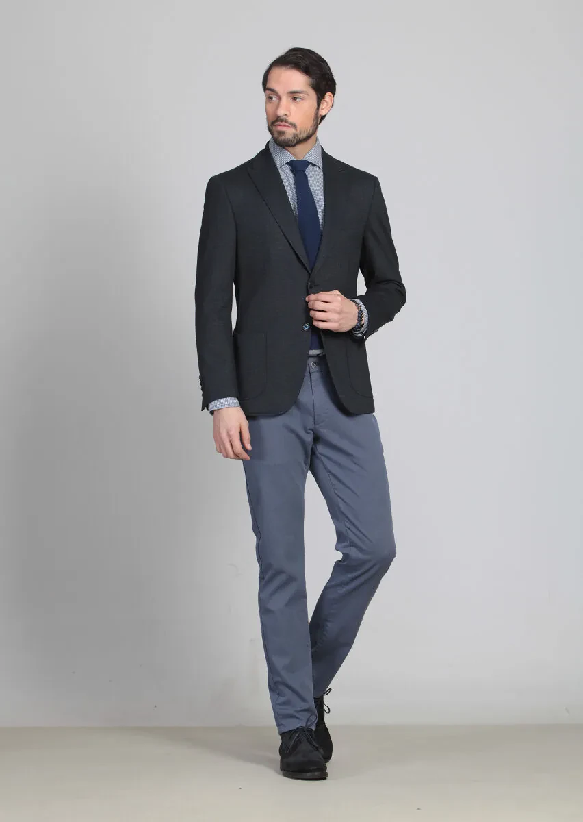 Lacivert Desenli Zeroweight Slim Fit Örme Ceket - 1