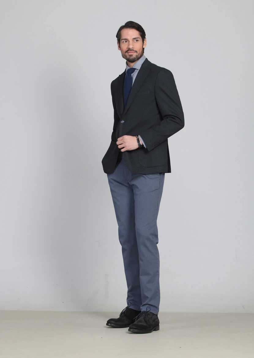 Lacivert Desenli Zeroweight Slim Fit Örme Ceket - 2