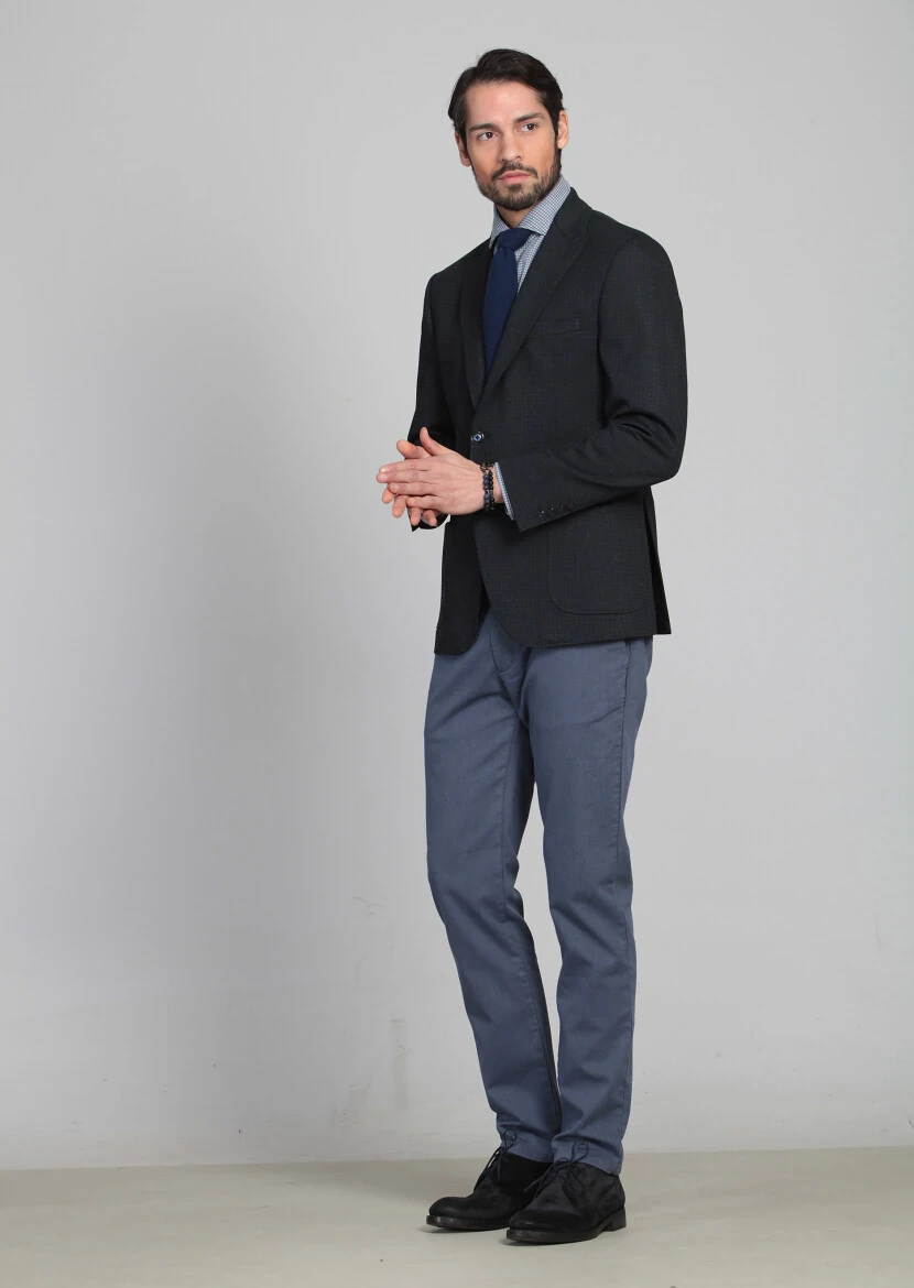 Lacivert Desenli Zeroweight Slim Fit Örme Ceket - 3