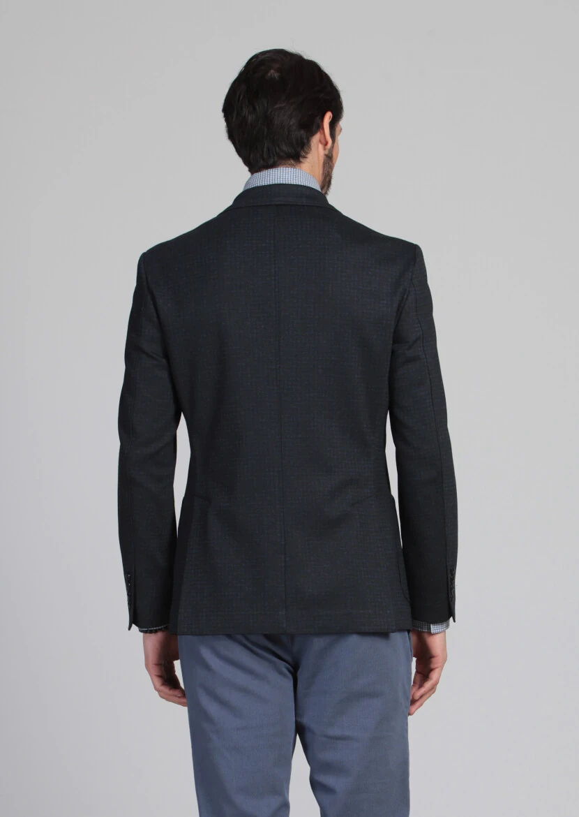 Lacivert Desenli Zeroweight Slim Fit Örme Ceket - 5