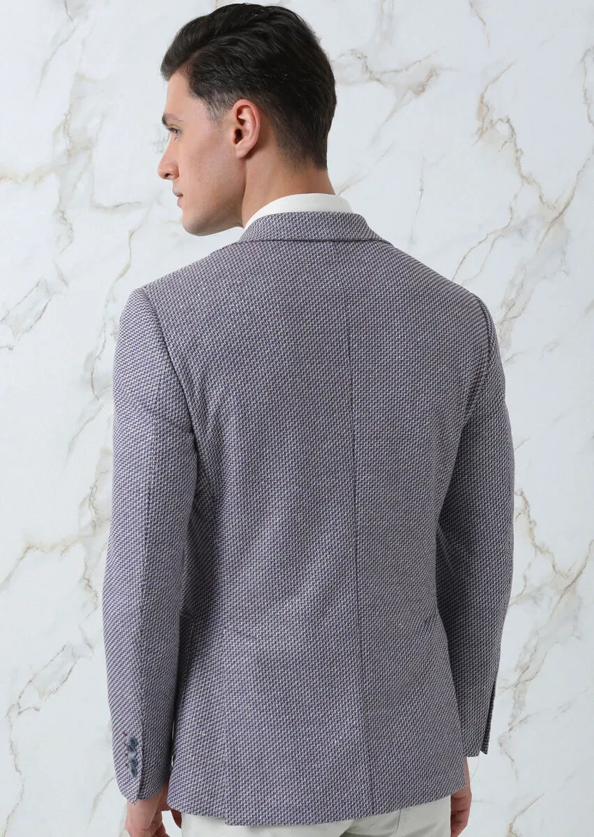 Lacivert Desenli Zeroweight Slim Fit Pamuk Karışımlı Örme Ceket - 5