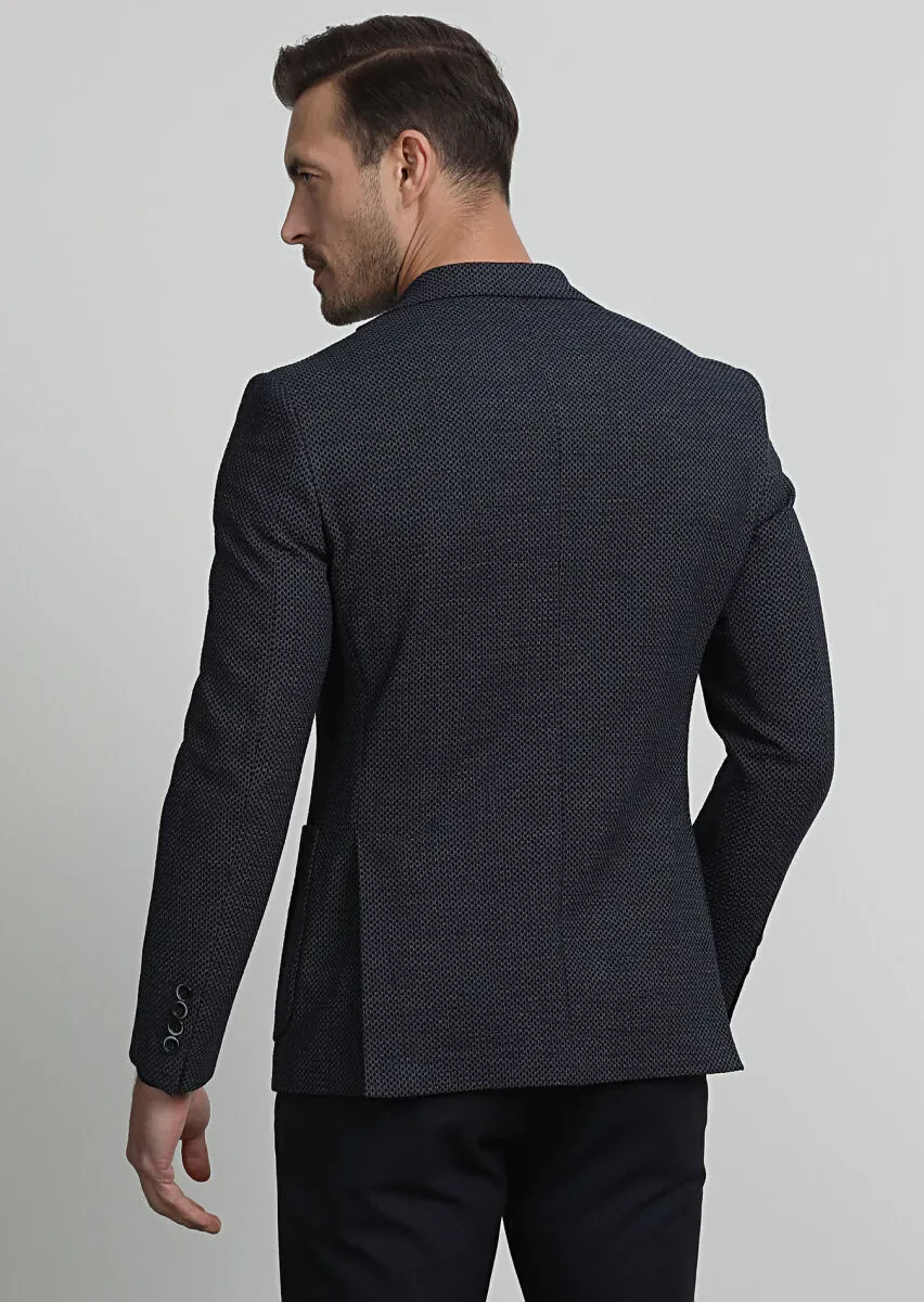 Lacivert Desenli Zeroweight Slim Fit Yün Karışımlı Ceket - 4