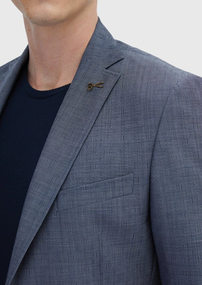 Lacivert Desenli Zeroweight Slim Fit Yün Karışımlı Ceket - 4