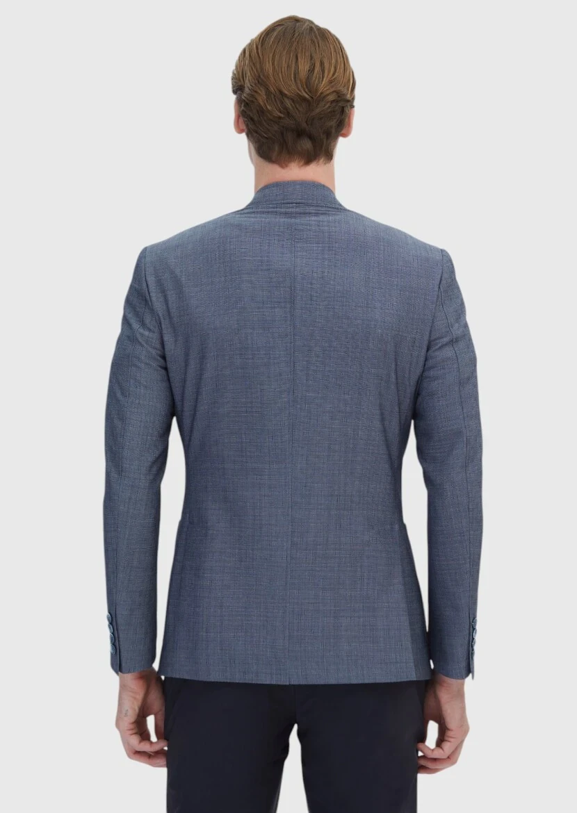 Lacivert Desenli Zeroweight Slim Fit Yün Karışımlı Ceket - 5