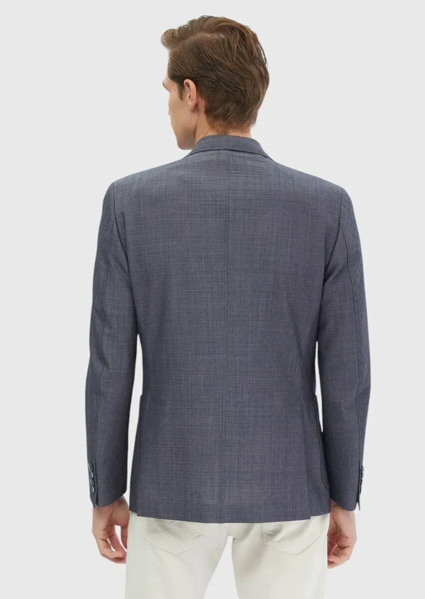 Lacivert Desenli Zeroweight Slim Fit Yün Karışımlı Ceket - 6