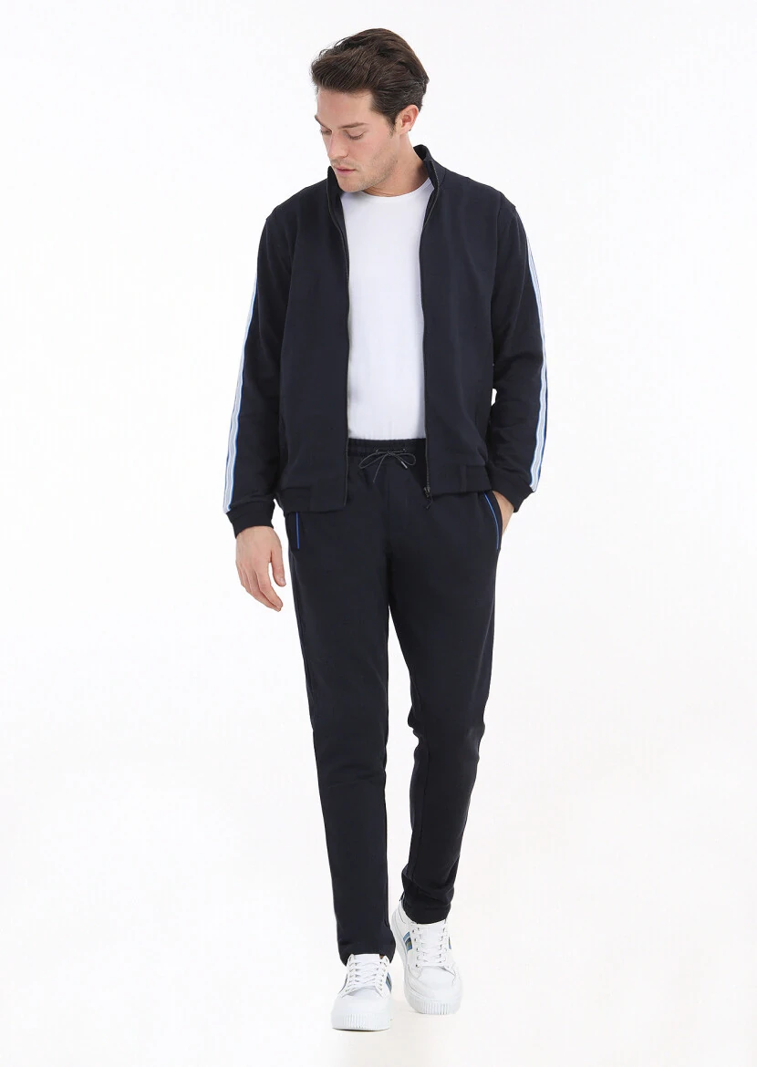 Lacivert Dik Yaka Baskılı Sweatshırt - RAMSEY