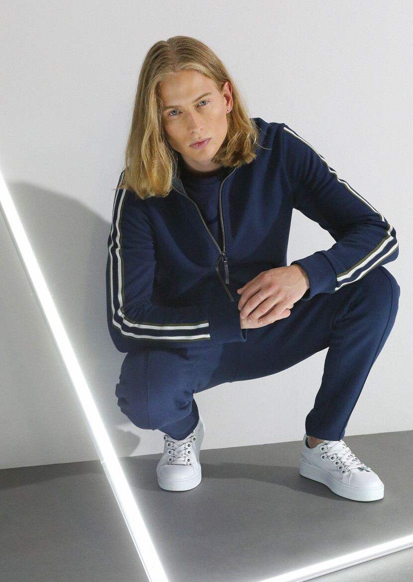 Lacivert Dik Yaka Düz Sweatshırt - 4