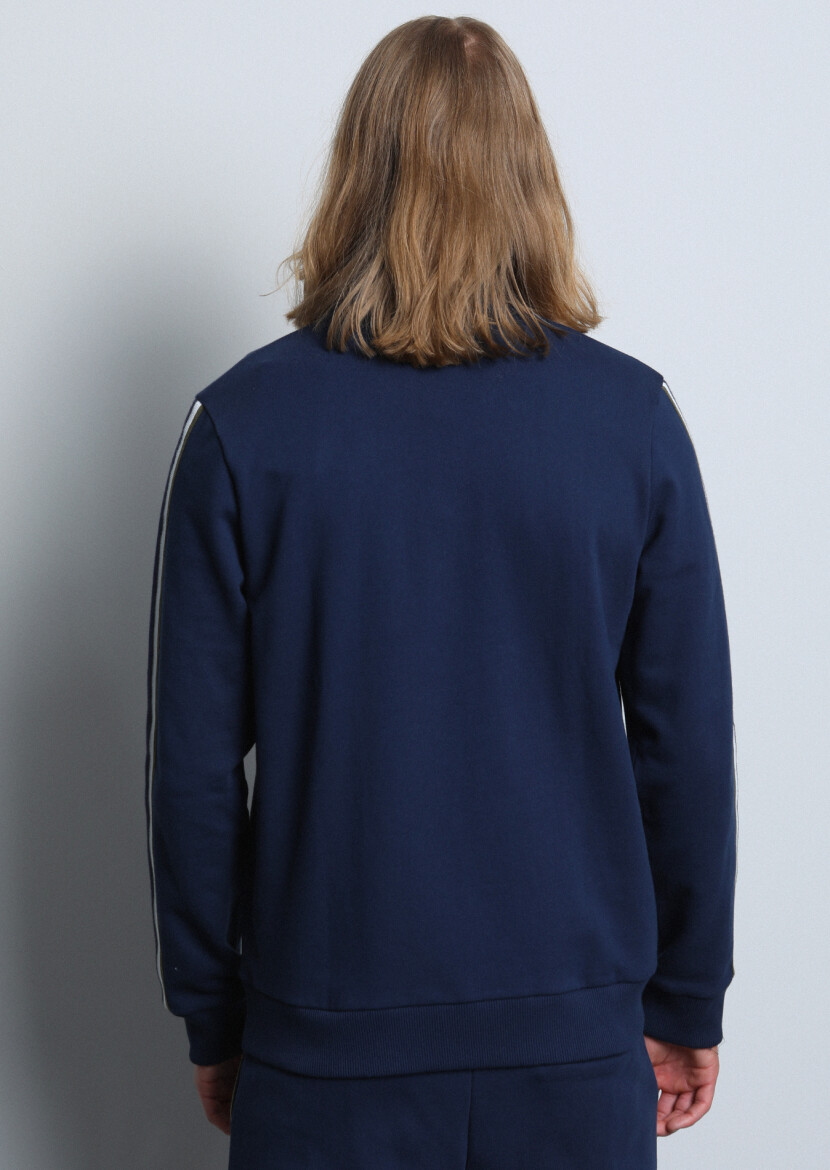 Lacivert Dik Yaka Düz Sweatshırt - 5