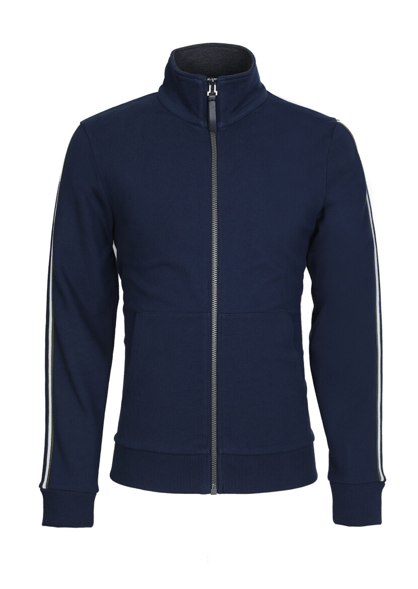 Lacivert Dik Yaka Düz Sweatshırt - 6