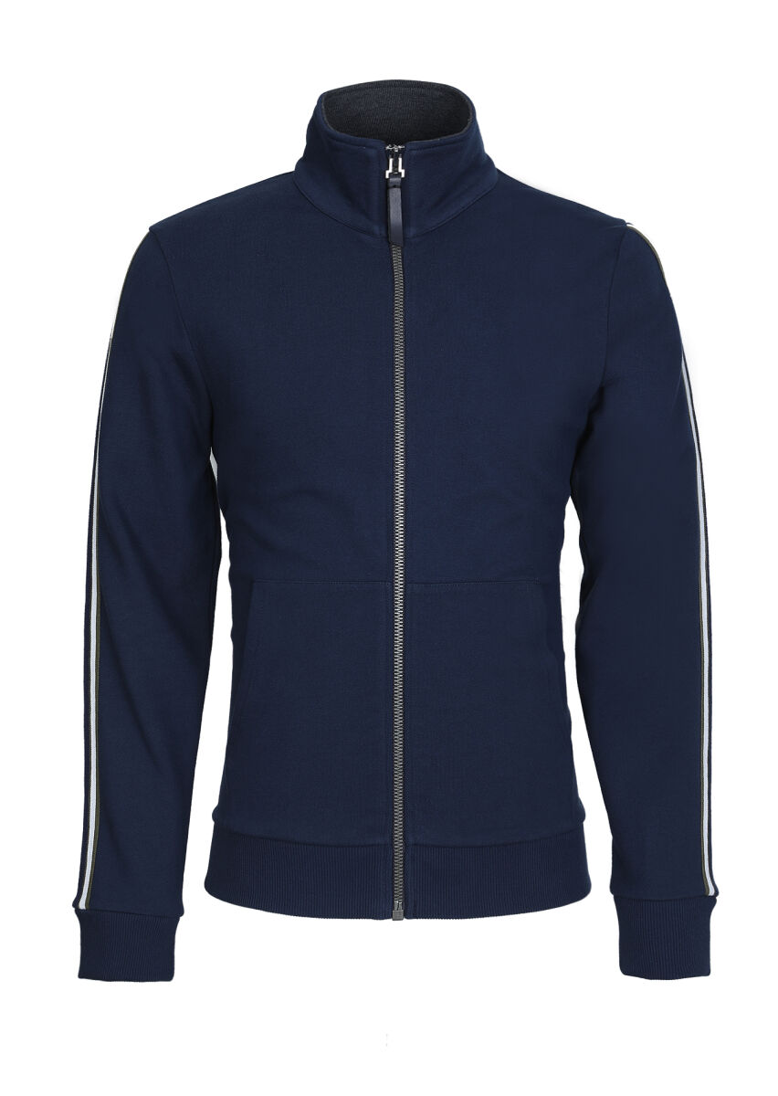 Lacivert Dik Yaka Düz Sweatshırt - 6