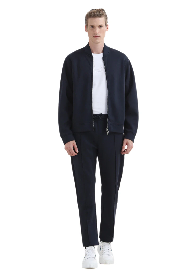 Lacivert Dik Yaka Düz Sweatshırt 