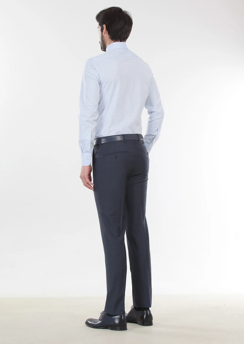 Lacivert Dokuma Modern Fit Klasik %100 Yün Pantolon 