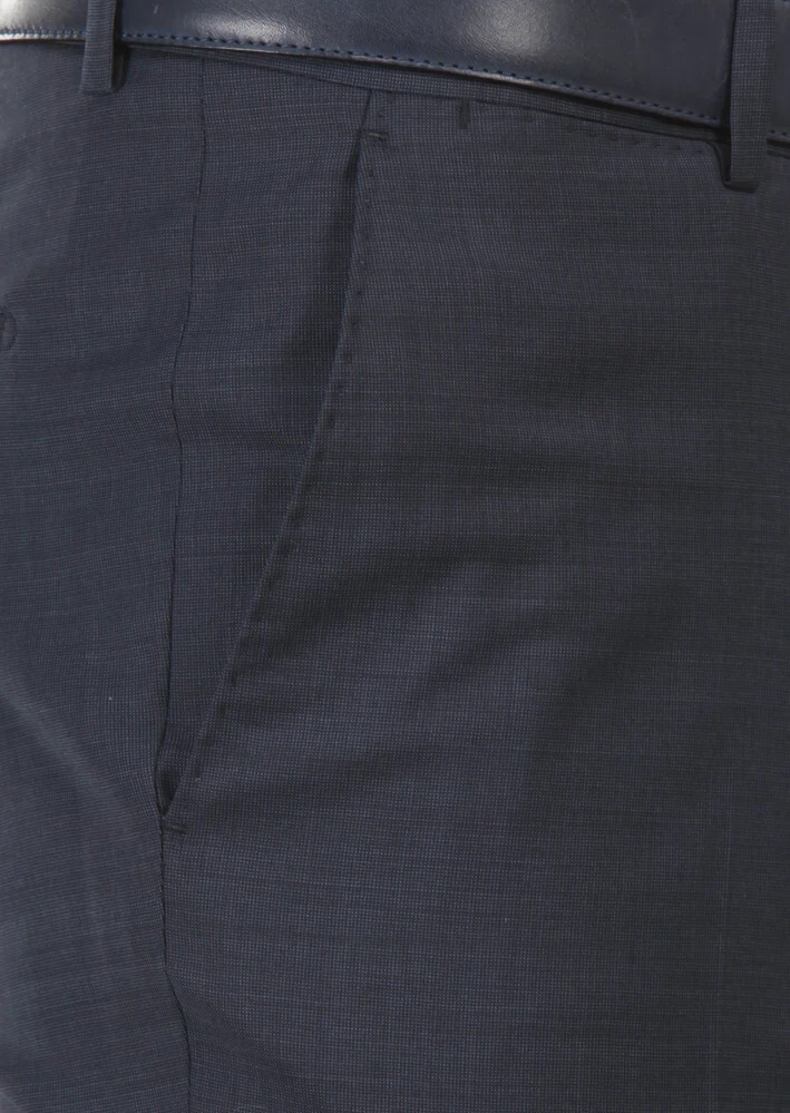 Lacivert Dokuma Modern Fit Klasik %100 Yün Pantolon - 5