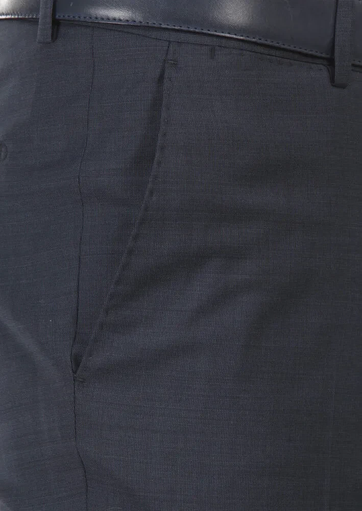 Lacivert Dokuma Modern Fit Klasik %100 Yün Pantolon - 5