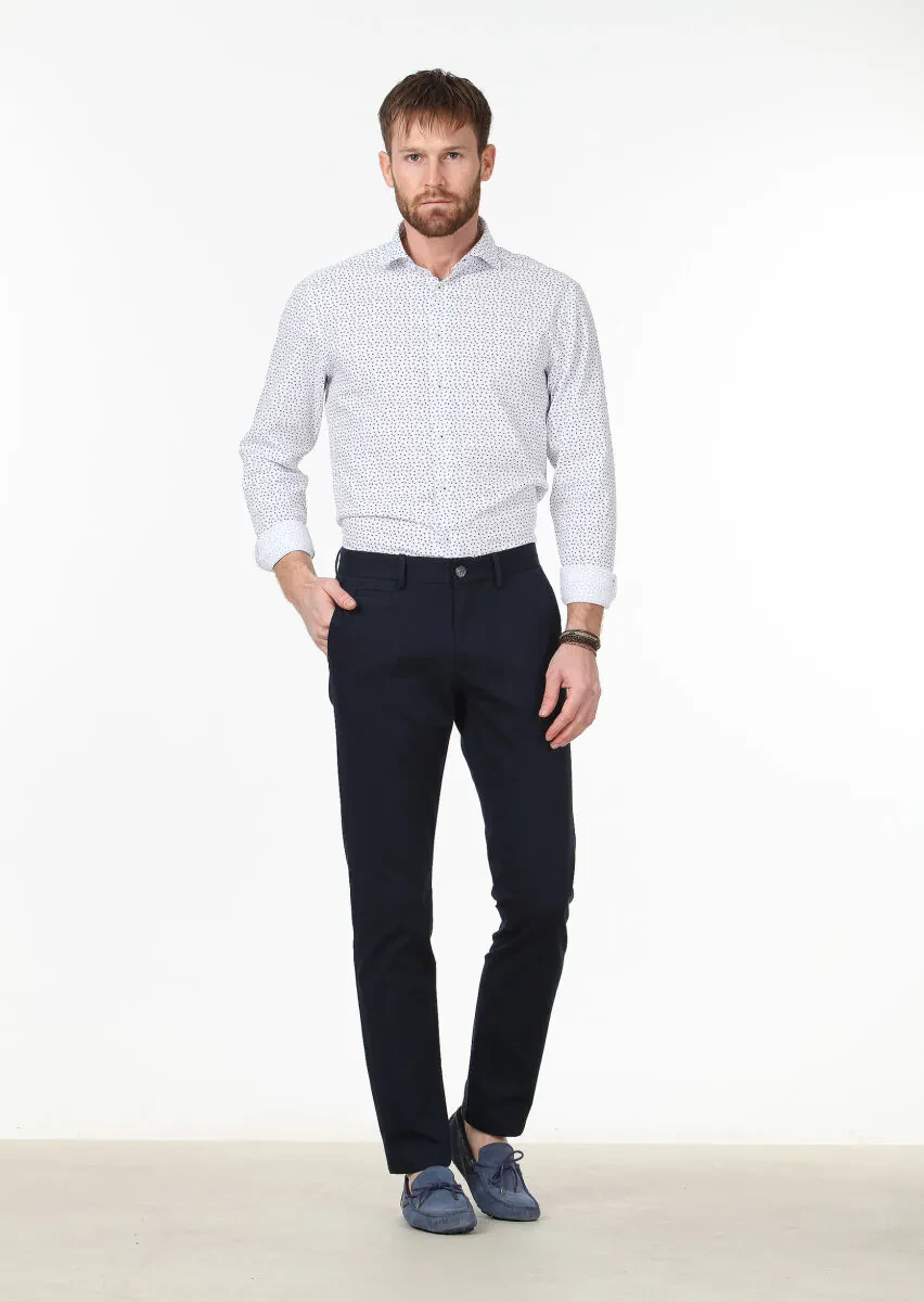 Lacivert Dokuma Regular Fit Casual Pamuk Karışımlı Pantolon - 2