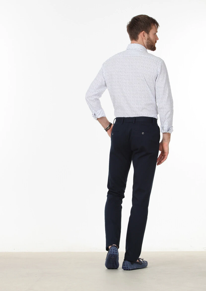 Lacivert Dokuma Regular Fit Casual Pamuk Karışımlı Pantolon - 4