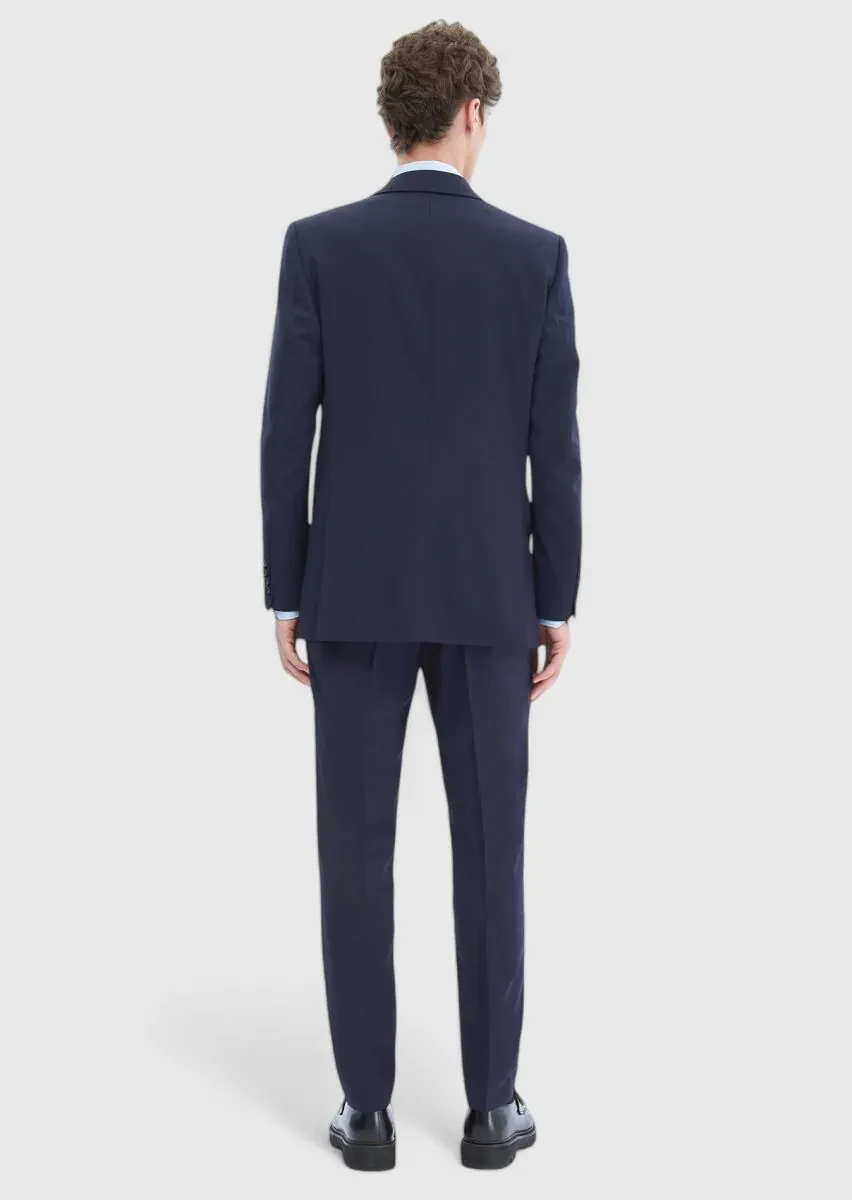 Lacivert Düz %100 Yün Takım Elbise - 5