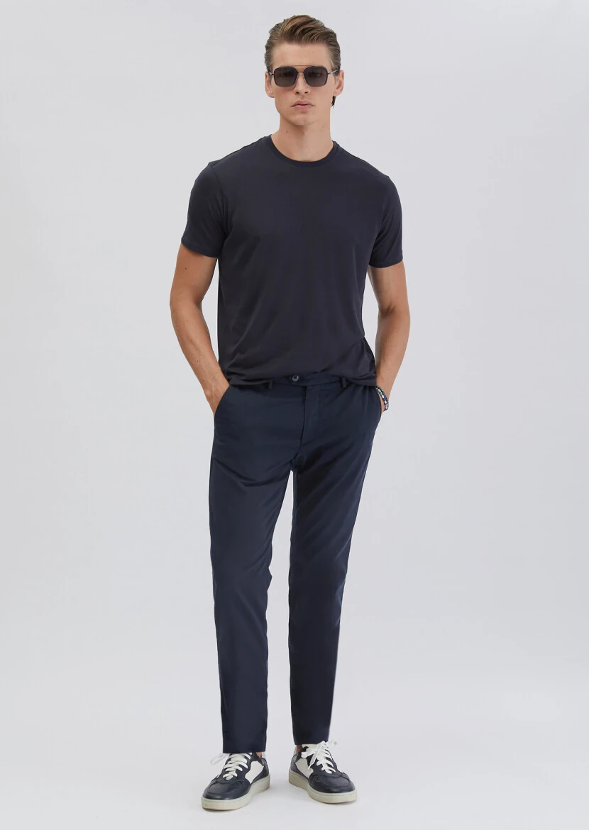 Lacivert Düz Bisiklet Yaka T-Shirt - RAMSEY