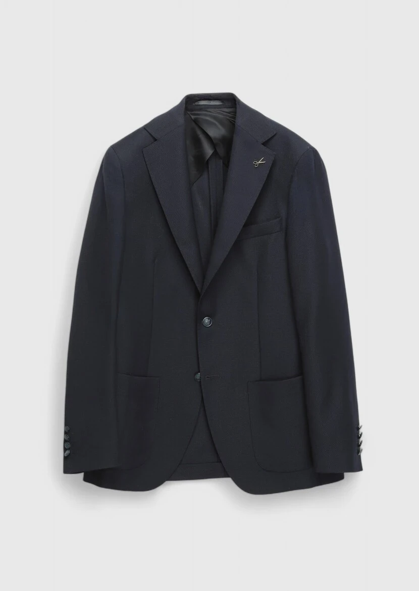 Lacivert Düz Comfort Fit %100 Yün Ceket - 8