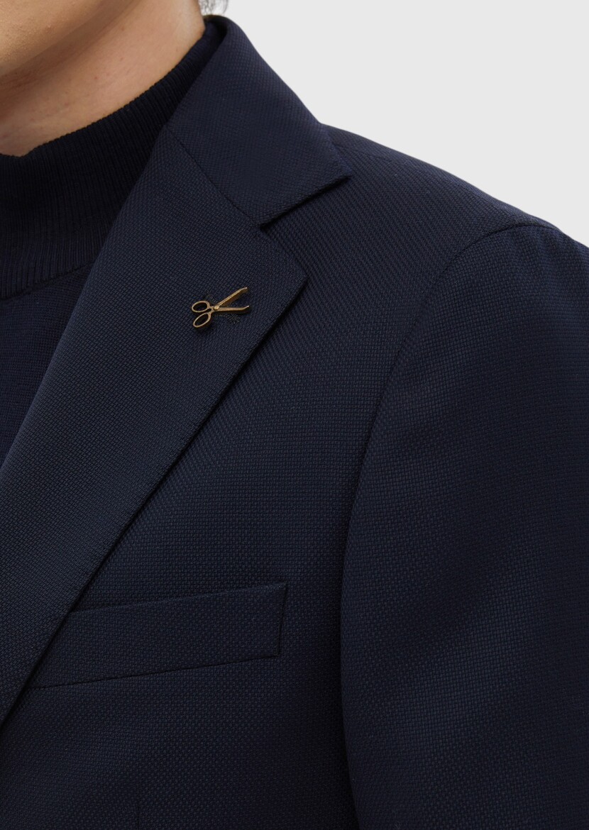 Lacivert Düz Comfort Fit %100 Yün Ceket - 5