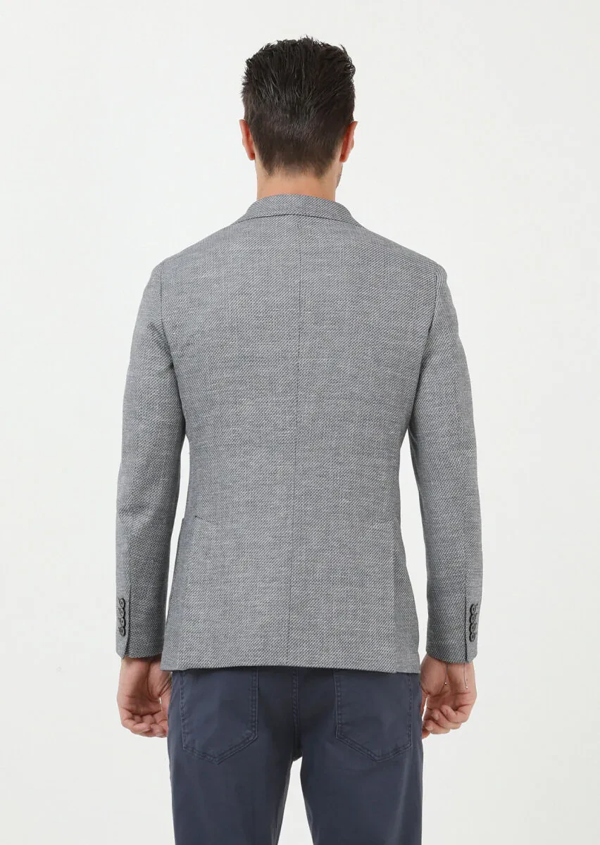 Lacivert Düz Comfort Fit Keten Karışımlı Ceket - 5