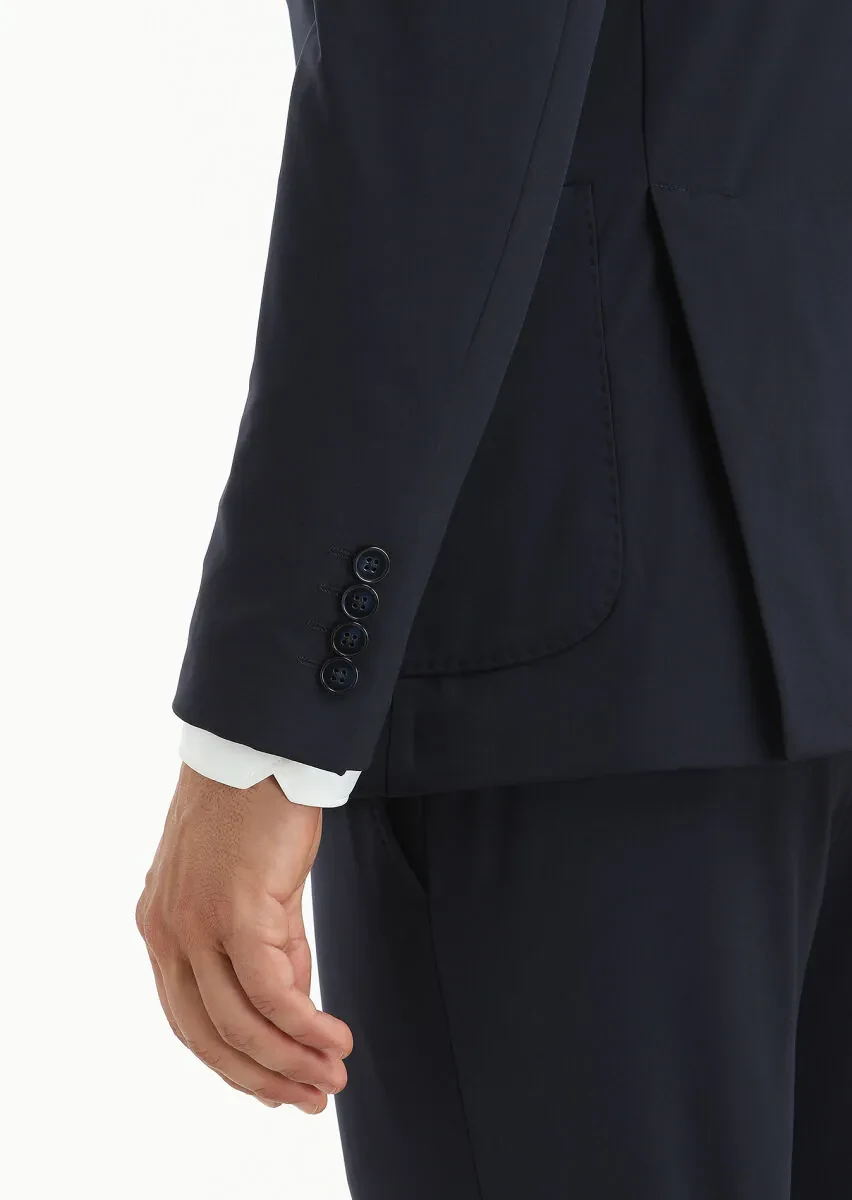 Lacivert Düz Comfort Fit Örme Takım Elbise - 5