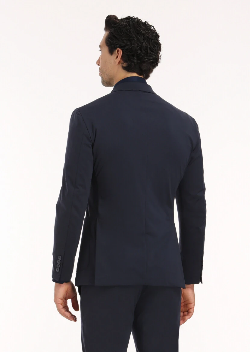 Lacivert Düz Comfort Fit Örme Takım Elbise - 9