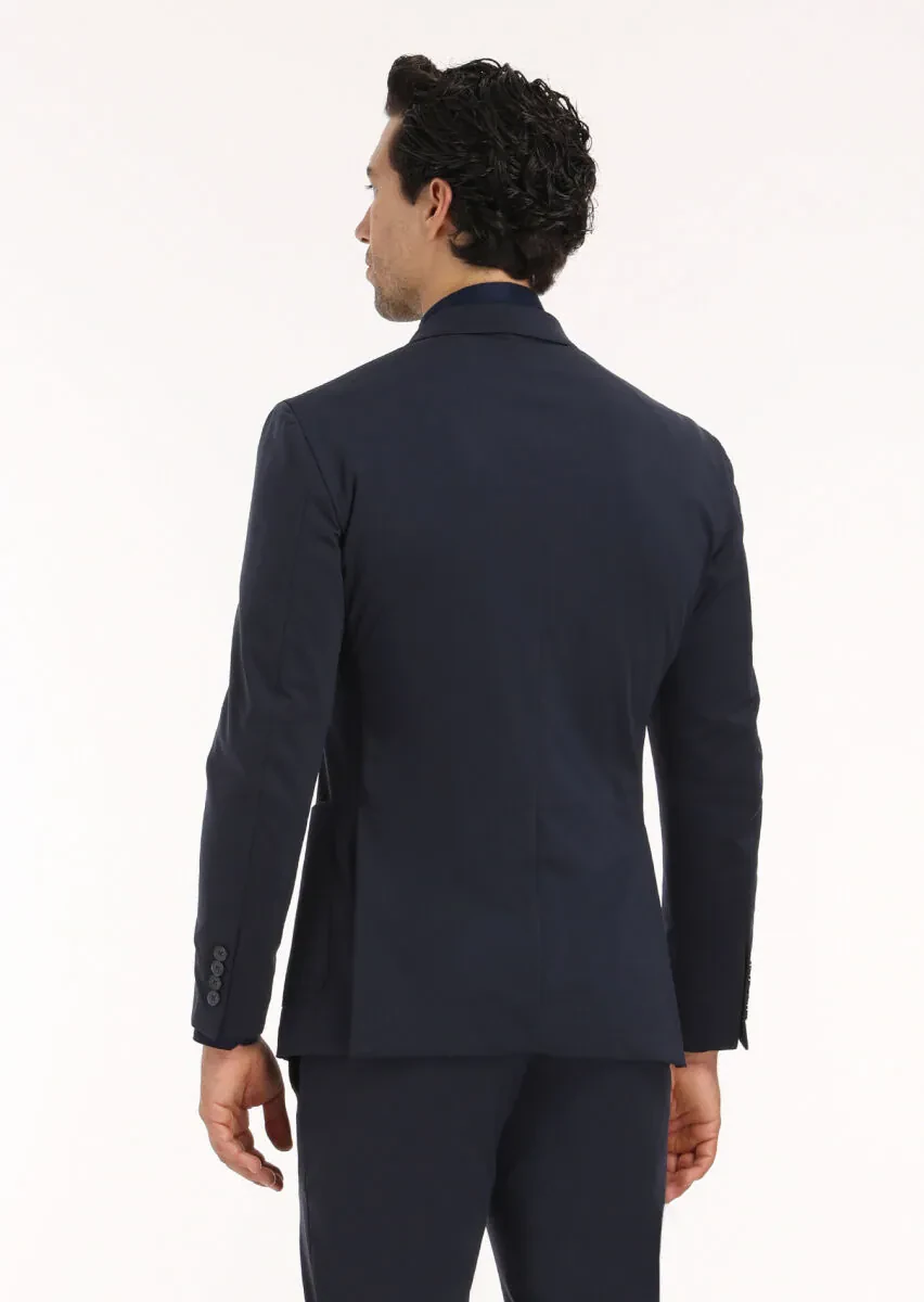 Lacivert Düz Comfort Fit Örme Takım Elbise - 9