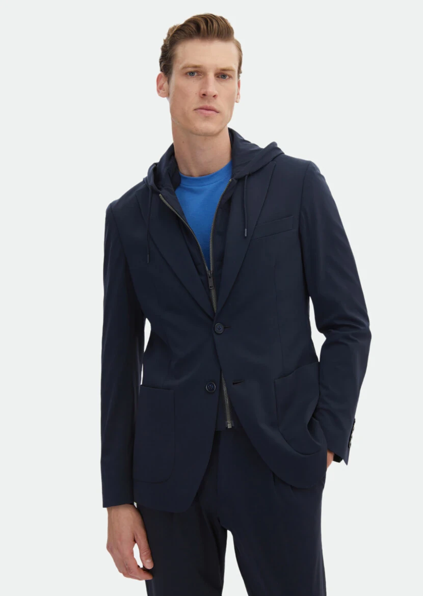 Lacivert Düz Comfort Fit Örme Takım Elbise - RAMSEY