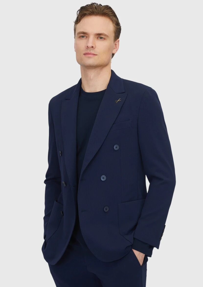 Lacivert Düz Comfort Fit Takım Elbise - 3