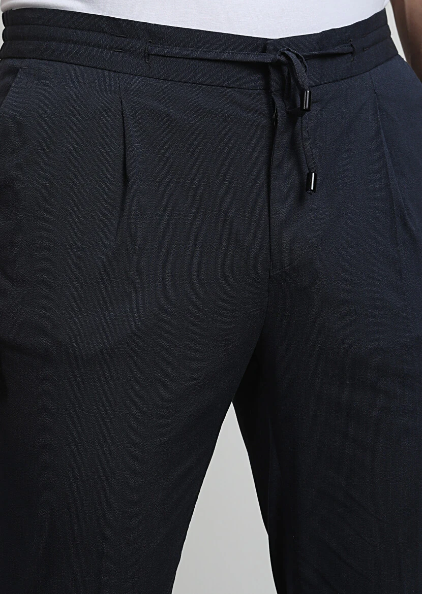 Lacivert Düz Dokuma Jogging Fit Casual Pamuk Karışımlı Pantolon - 2