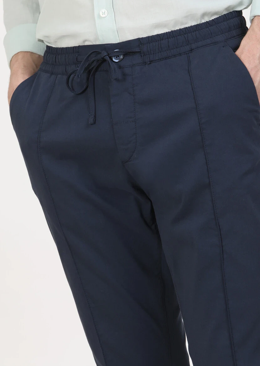 Lacivert Düz Dokuma Jogging Fit Casual Pamuk Karışımlı Pantolon 