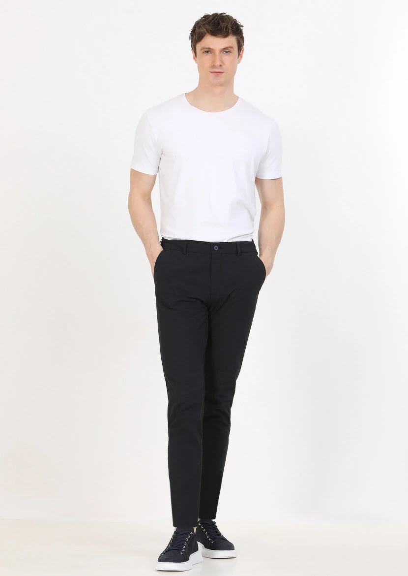 Lacivert Düz Dokuma Jogging Fit Casual Pamuk Karışımlı Pantolon - 1