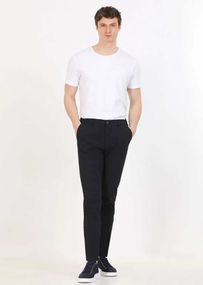 Lacivert Düz Dokuma Jogging Fit Casual Pamuk Karışımlı Pantolon - 1