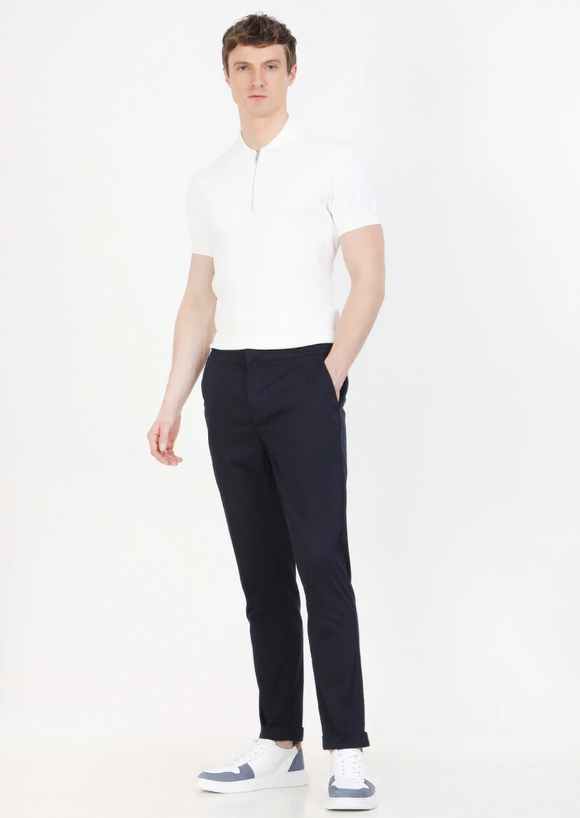 Lacivert Düz Dokuma Jogging Fit Casual Pamuk Karışımlı Pantolon - 1