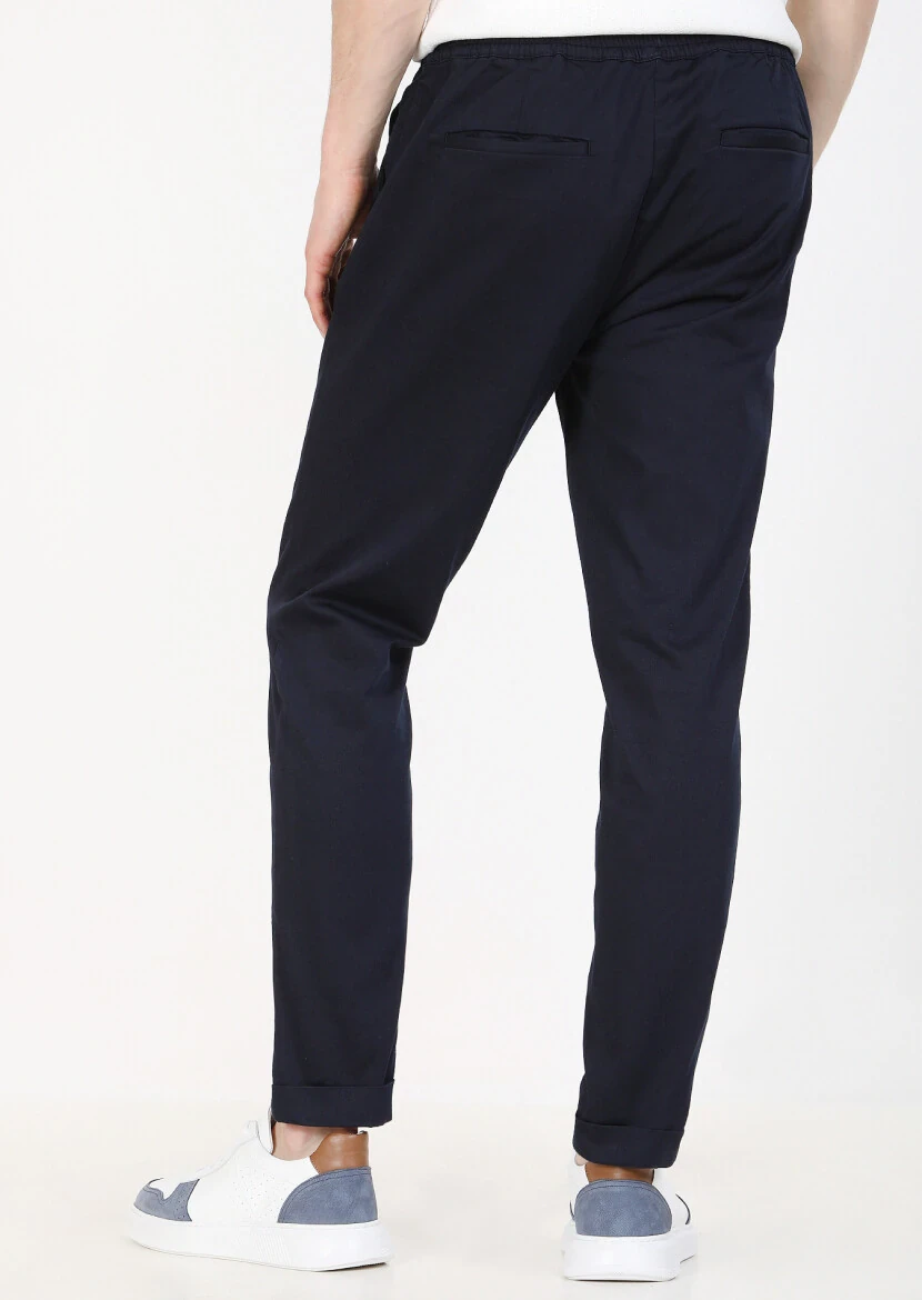 Lacivert Düz Dokuma Jogging Fit Casual Pamuk Karışımlı Pantolon - 4