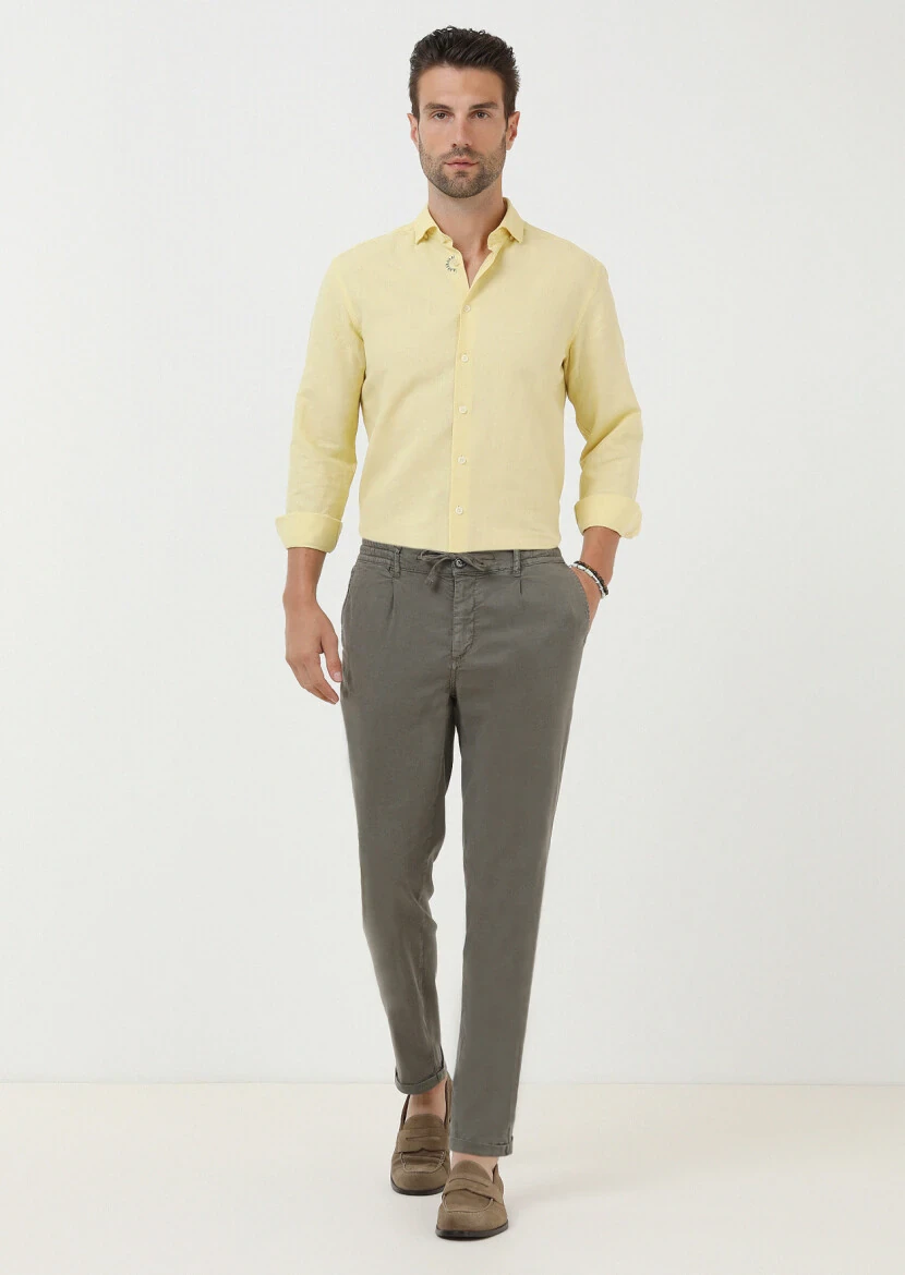 Lacivert Düz Dokuma Jogging Fit Casual Pamuk Karışımlı Pantolon - 1